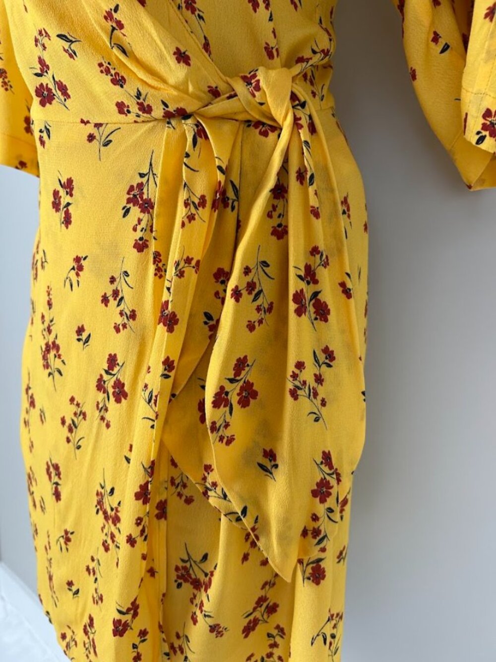 THAKOON COLLECTIVE Yellow & Red Floral Crepe Short Sleeve Wrap Dress Size 8 - Picture 7 of 13